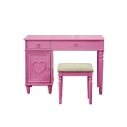 Bobkona Alice Flip Up Mirror Vanity Set with Storage compartment and Stool in Pink