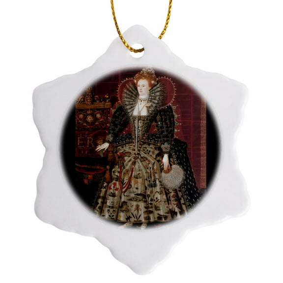 3dRose, Elizabeth I of England c. 1592 by Nicholas Hillard Studio, 3 inch Snowflake Porcelain Ornament
