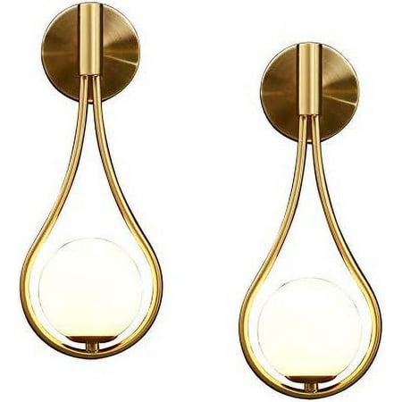 

ZNGTNGS Lighting Mid-Century Modern Teardrop Sconce Plug in Cord Gold Mounted Light Set of 2 Brushed Brass Bathroom Vanity Light Fixture (2-Pack)