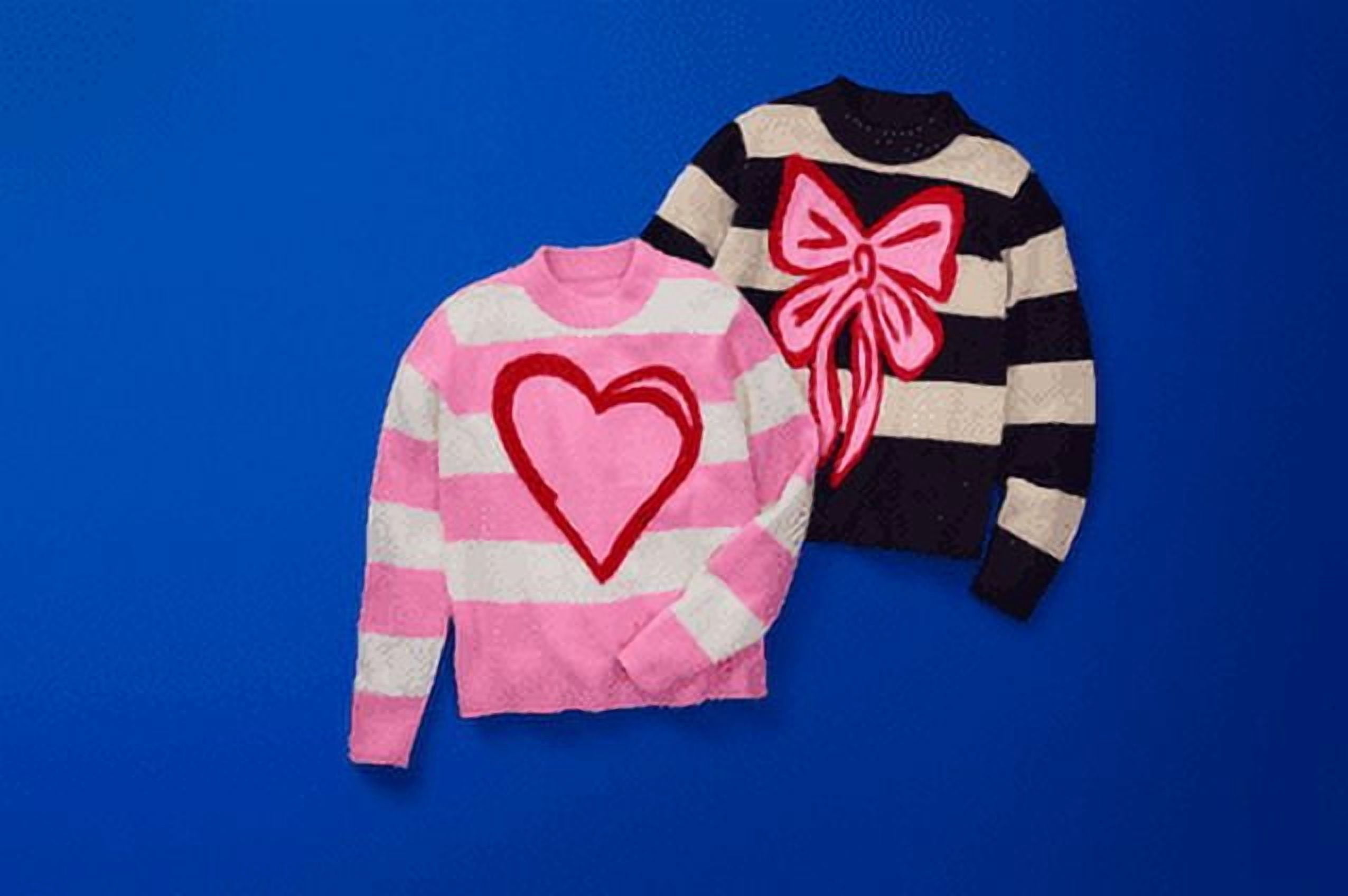 99 Jane Street Women’s and Women's Plus Striped Sweater with Heart Design, Sizes XS-4X