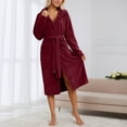 thumbnail image 2 of Arlun Women's Coral Hooded Sleepwear Robes Long Thick Nightgown with Pockets Comfy Soft over the Knee Length Bathrobes Fashion Solid Color Simple Stylish Loungewear One Size, 2 of 6