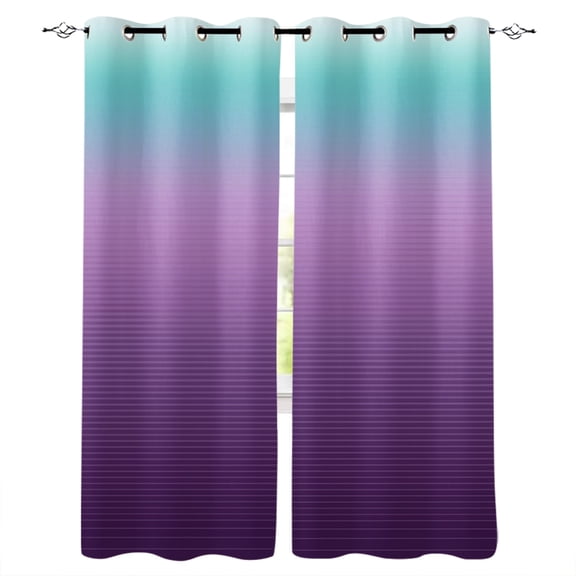Teal Purple Ombre Blackout Curtains 63 Inches Long, Modern Geometric Striped Abstract Art Thermal Insulated Black Out Curtains, Darkening Window Curtain for Bedroom Living Room 52"x63" 2 Panels