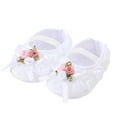 thumbnail image 2 of Infant Shoes Size 6-9 Months Soft Pearl Floral Princess Flats Comfort Lightweight Elastic First Birthday White Boots, 2 of 4