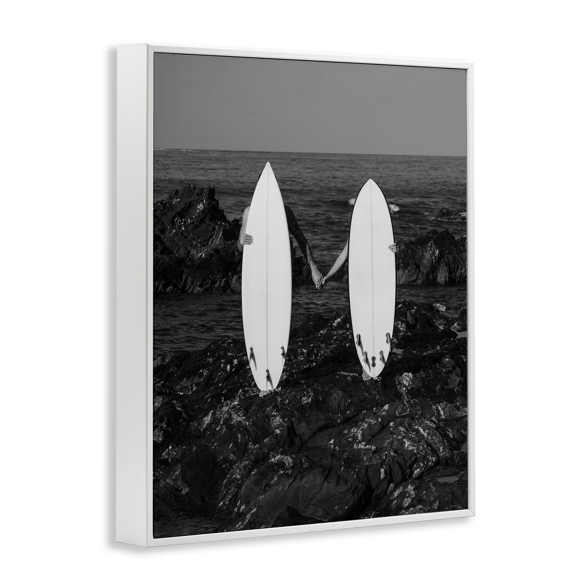 Stupell Industries Romantic Surfer Couple Sports Photography White Framed Art Print Wall Art, 16 x 20