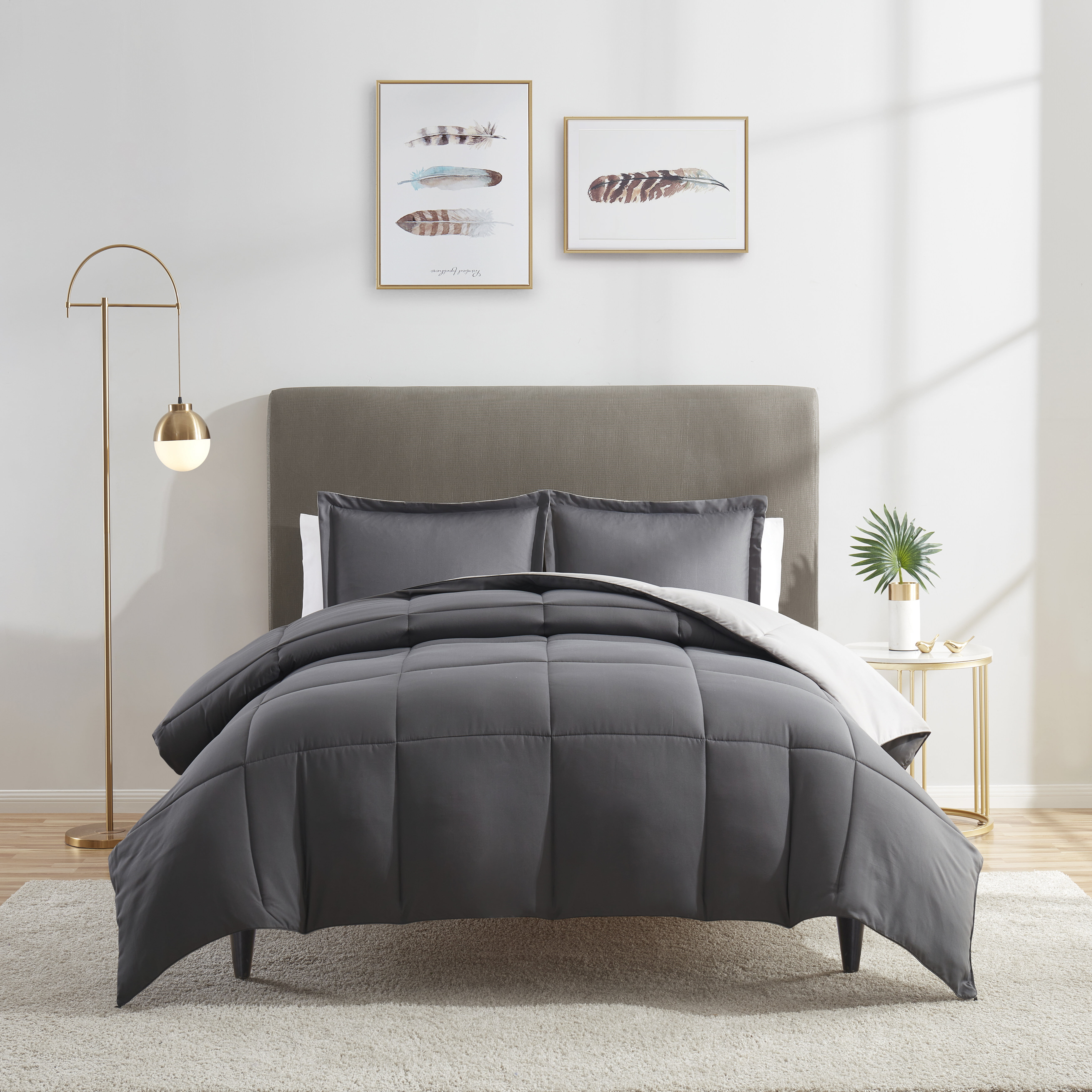 Ultra Soft Reversible Comforter Set King Charcoal/Silver