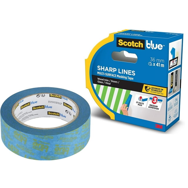 Cinta de pintor con líneas nítidas, color azul escocés, 3,6 cm x 55 m