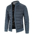 thumbnail image 3 of SWSMCLT Men's Winter Quilted Puff Jackets Thermal Warm Slim Fit Long Sleeve Knit Cardigan Sweaters Patchwork Fleece Lined Jacket Soft Zip Up Thick Business Casual Outerwear Blue 36, 3 of 5