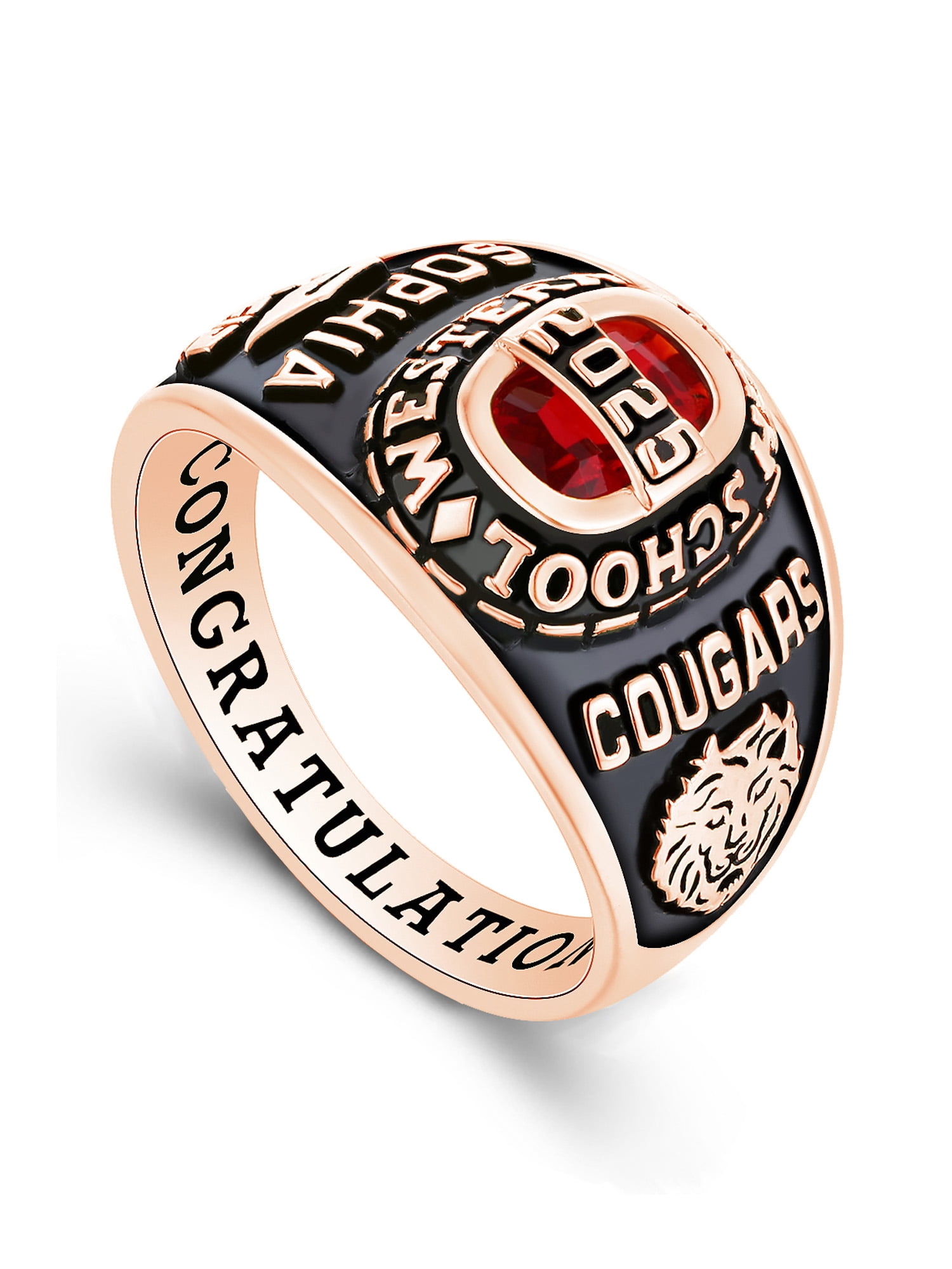 Mementos USA Custom Sterling Silver Class Rings for Women High School and College-Rose Gold-Royal