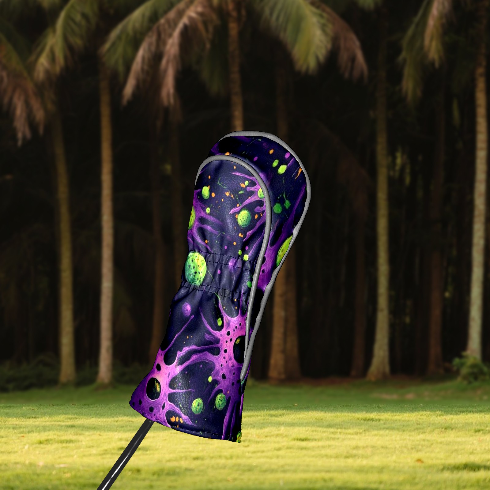 Golf Head Covers Purple Planet Design for Driver, Wood & Hybrid, Premium Waterproof PU Leather with Plush Lining, Space Themed Golf Gifts