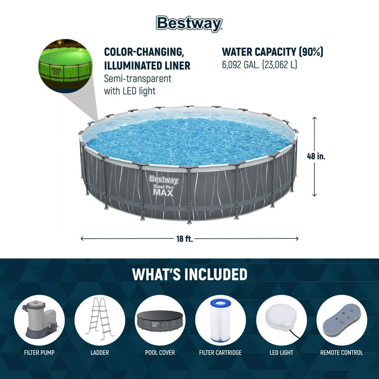 Bestway Steel Pro MAX 18'x48" Round Above Ground Pool w/LED Light & Remote