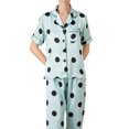 thumbnail image 5 of 2Pcs Polka Dots Pajamas Set for Women Lapel Neck Top and Elastic Waist Pants Casual Sleepwear Set Green Circle S, 5 of 6