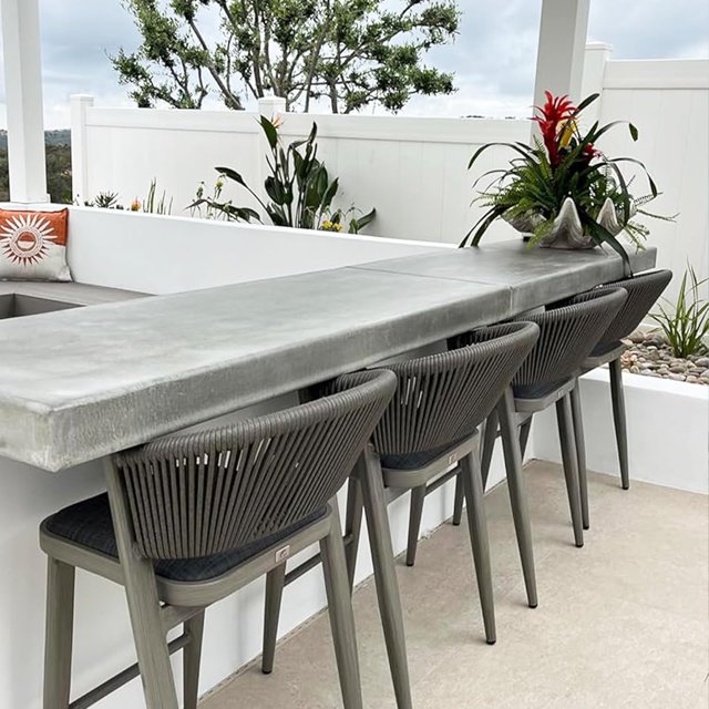 PURPLE LEAF Counter Height Stool Set of 2 Modern Aluminum Rattan Wicker Outdoor Barstools with Backrest and Cushion for Kitchen Lawn Pool Bar Chairs, Grey