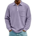 thumbnail image 2 of BiZtdJrK Mens Long Sleeve Button Down Polos Shirts Loose Fit Business Casual Tops Solid Color Corduroy Pullover Sweatshirts with Pocket, Purple, M, 2 of 8