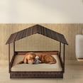 thumbnail image 2 of Pefilos 38" Elevated Rattan Dog Bed Pet Sofa with Canopy and Washable Cushion Cover, Wicker Dog House for Small, Medium Dogs, Brown, 2 of 7
