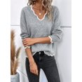 thumbnail image 6 of Women V Neck Sweaters Pullover Cozy Light-Weight Sweaters Long Sleeve Tops Gray S, 6 of 8