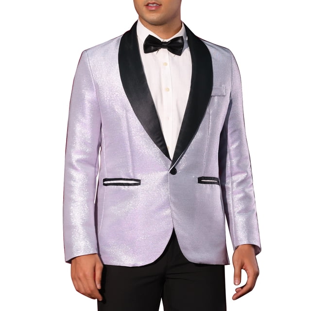 INSPIRE CHIC Blazers para Hombre con Solapa Metálica y Un Botón, Estilo de Fiesta Brillantes, L Púrpura
