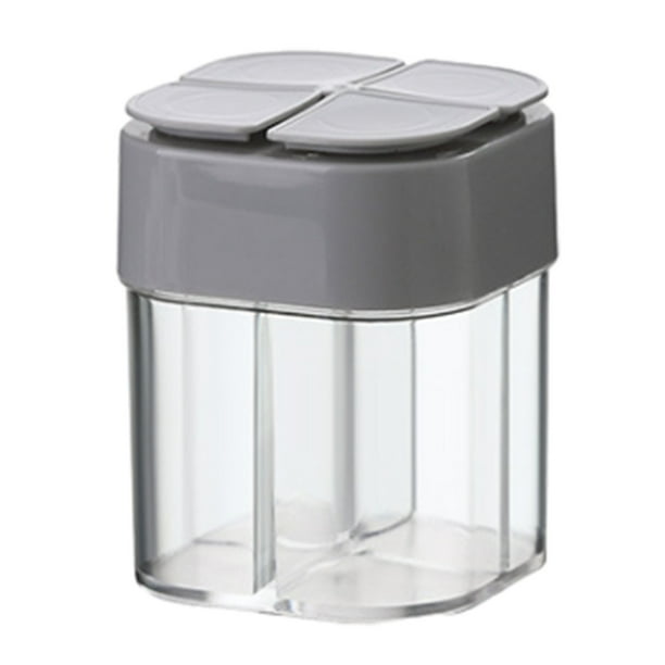 Tarro de plástico para especias con cuchara, recipiente hermético multicompartimento para condimentos, ideal para la cocina. Caja para condimentos con 4 compartimentos y tapa, para el hogar, el