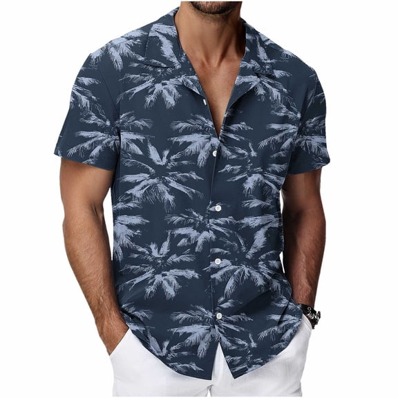 Atogsazn Men's Hawaiian Shirt Casual Summer Short Sleeve Button Down Shirts Beach Outfit Tops for Men Dark Blue M Fashion