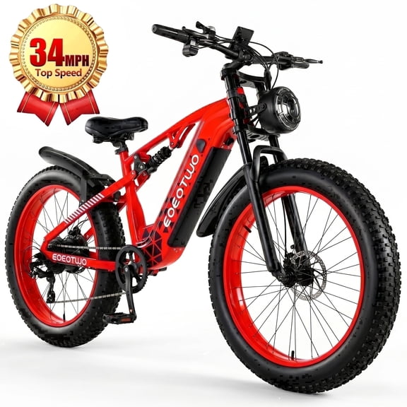EOEOTWO 26"x4.0 Fat Tire Electric Bike for Adults, 1500W Motor 48V 17.5Ah Battery, Full Suspension Mountain Ebike, 34 MPH Fast E-Bike 60 miles Pedal Assist, UL 2849 Certified