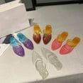 thumbnail image 6 of Womens Middle Heel Sandals Fashion Pointed Toe Slide Sandals with Hollowed Out PVC Colorful Jelly Slippers for, 6 of 17