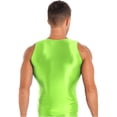 thumbnail image 3 of ZDHoor Mens Glossy Smooth Tank Top Stretchy Sleeveless Gym Workout Vest Tops Fluorescent Green XL, 3 of 7