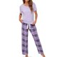 thumbnail image 1 of Women Short Sleeve Pajama Set Drawstring Closure Pants Pullover Top 2 Piece Loungewear Set Purple XXL, 1 of 4