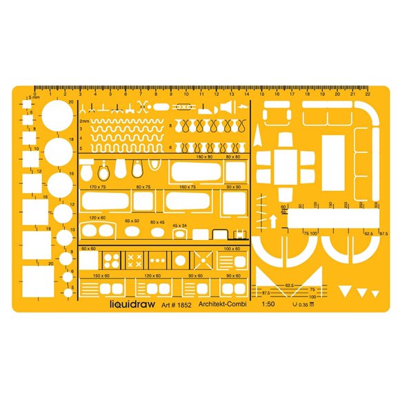Plantillas de Dibujo Liquidraw Plateado a Escala 1:50 para Arquitectos y Diseño de Muebles de Interi