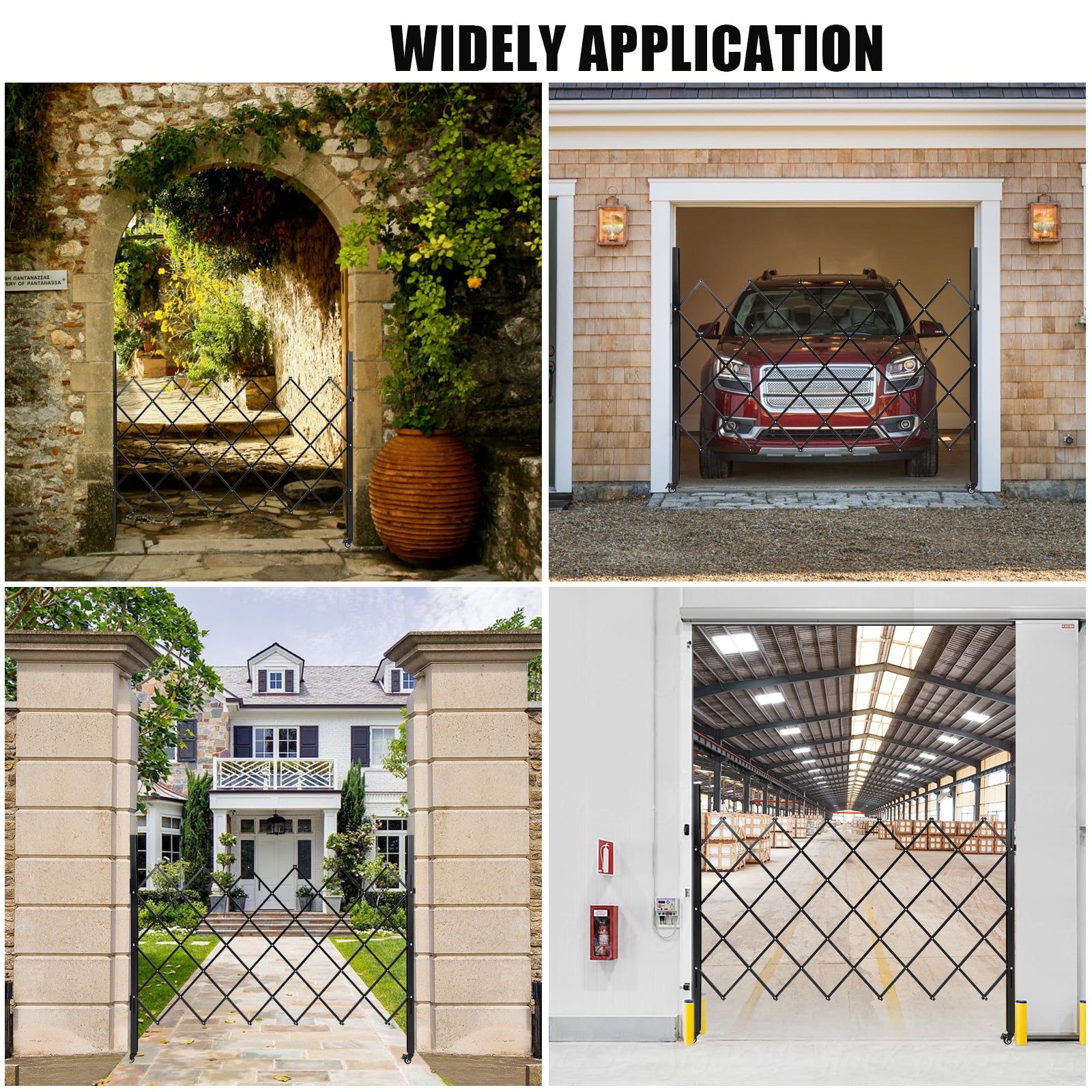 Retractable Double Folding Gate with 360° Rolling Casters - Heavy-Duty Steel Construction for Home and Industrial Security
