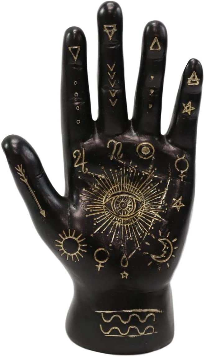 Mystical Palm Reader Hand Ring Holder - Witch Theme Jewelry Display Stand In Black Ceramic