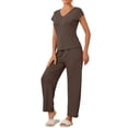 thumbnail image 4 of Conjunto de pijama de modal de manga corta para mujer INSPIRE CHIC, 2 piezas, ropa de casa, pantalones largos, sudadera, color marrón, 4 of 6