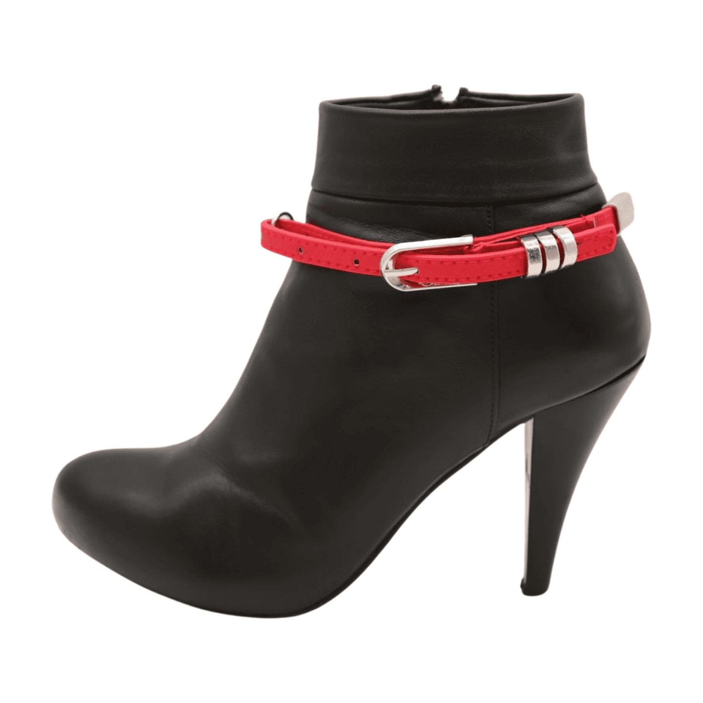 2PCS Women’s Red Boot Chain Straps – Faux Leather Anklet Wraps with Silver Buckle Western Cowgirl Rocker Style BC8