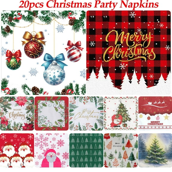 Dmlowu Christmas Paper Napkins - 25 Xmas Styles Napkins, 20pcs Merry Christmas Decorations Paper Napkins Disposable for Winter Holiday Party Xmas Birthday Party Supplies