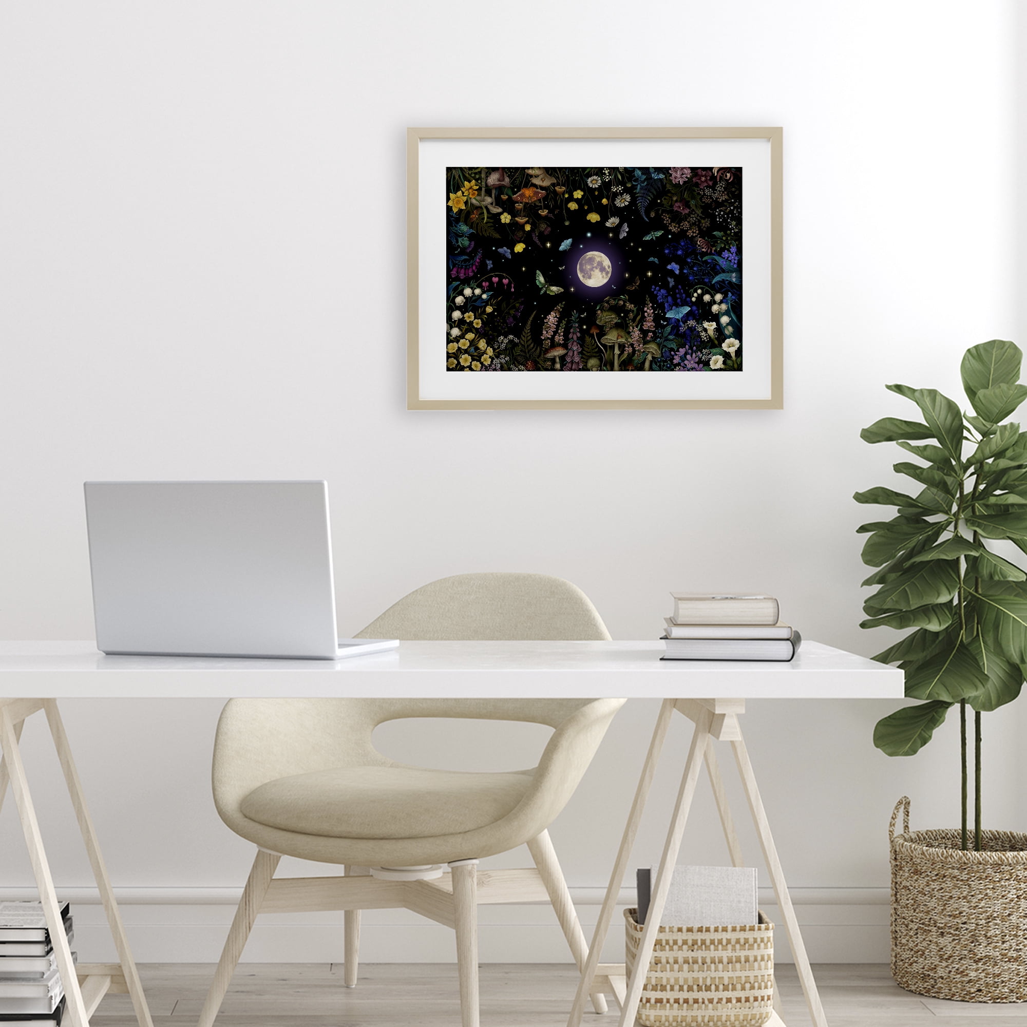 Stupell Industries Night Garden with Moth Birch Framed Print Under Glass, design by Episodic Drawings
