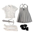 thumbnail image 3 of Vestido y blusa de manga corta a escala 1/6, minifalda con tirantes, ropa informal retro para muñecas gris y blanco, 3 of 9