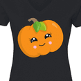 thumbnail image 4 of Inktastic Smiling Pumpkin, Halloween, Orange Pumpkin Women's V-Neck T-Shirt, 4 of 5