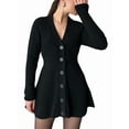 thumbnail image 3 of Women'S Sweater Dress Button V-Neck Long Sleeve Knit A-Line Mini Dress Black L, 3 of 9