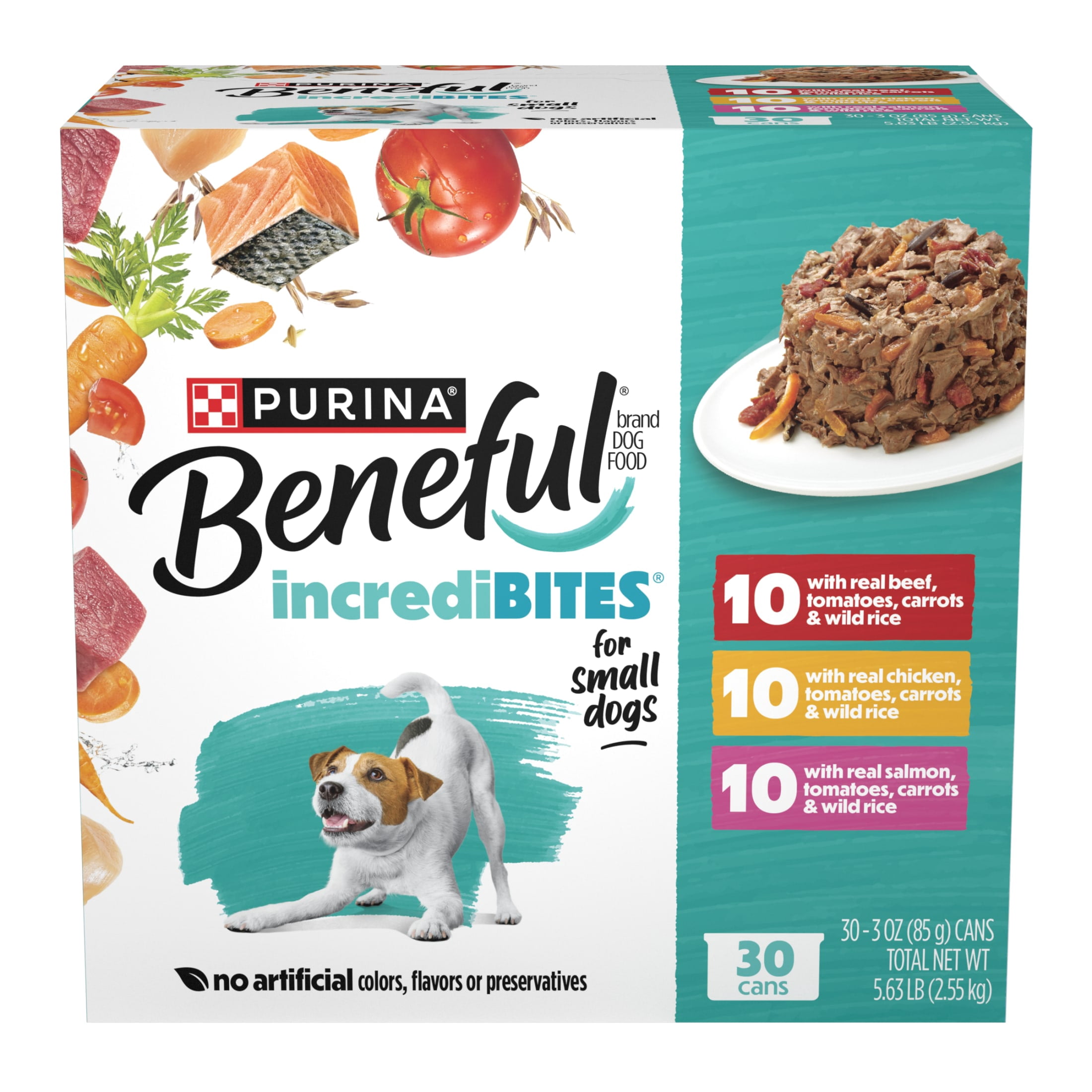 (4 pack) Purina Beneful Small Breed Wet Dog Food Variety Pack, IncrediBites With Real Beef, Chicken and Salmon, 3 oz.