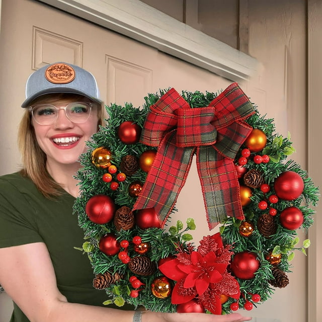 Christmas Bow Christmas Wreath Front Door Wreath Wreath Holders for Front Door Light up Christmas Wreath Battery Operated Wreaths Christmas with Timer Grape for Crafts Fresh Wreaths for Christmas