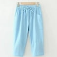 thumbnail image 2 of YOTMKGDO Slacks for Womens Cotton Trousers Waist Loose Pocket Elastic Pants Three-Quarter Pants Women's Pants Blue XL, 2 of 3