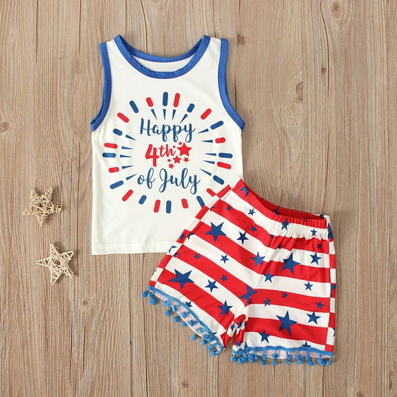 XMMSWDLA Toddler Girl Clothes Baby Girls Independence Day Fashion Stripe Star Print Short Sleeve Shorts Pants Suit