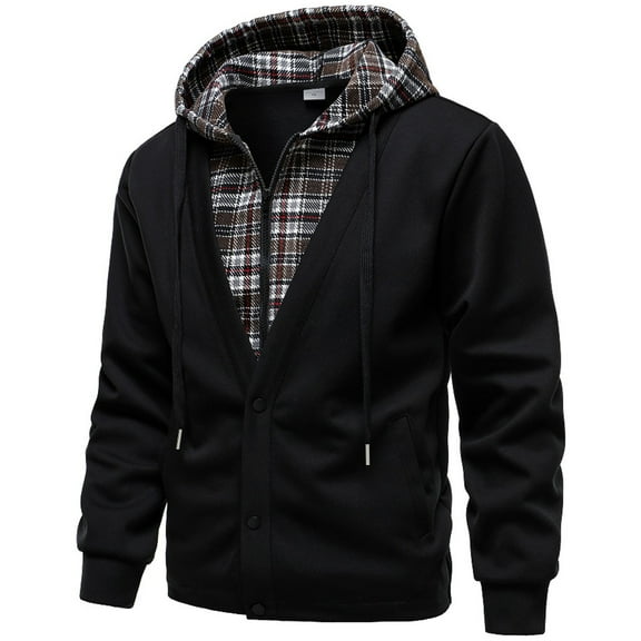 FDGIU Men's 2025 Plaid Flannel Jacket - Fleece Lined Full Zip Hoodie with Pockets, Winter Coat & Outdoor Workwear Casual Fall Winter Wear