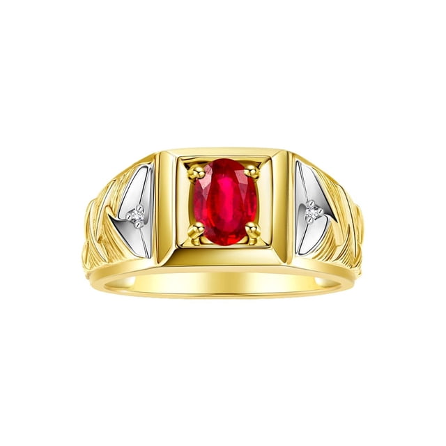 RYLOS Men's Rings 14K Yellow Gold Rings Designer Weave Band 7X5MM Oval Gemstone & Diamond Ring Ruby July Birthstone Rings For Men, Size 8