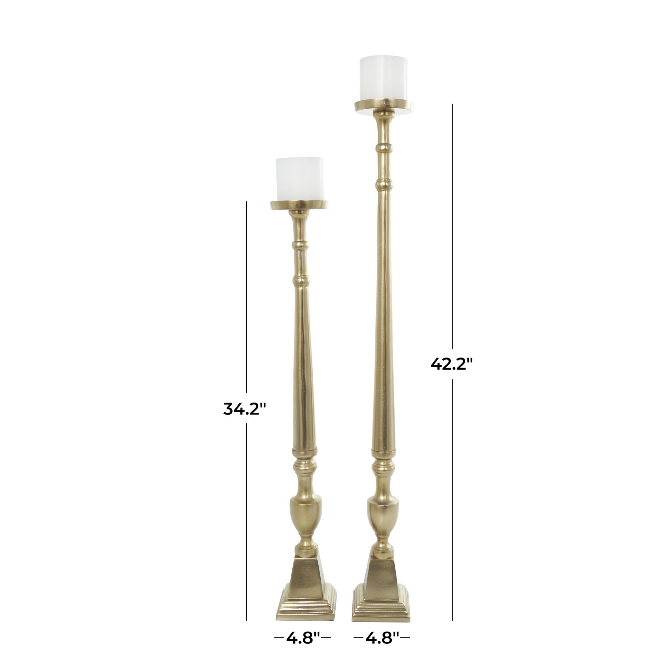 DecMode 2 Candle Gold Aluminum Metal Tall Floor Candle Holder, Set of 2