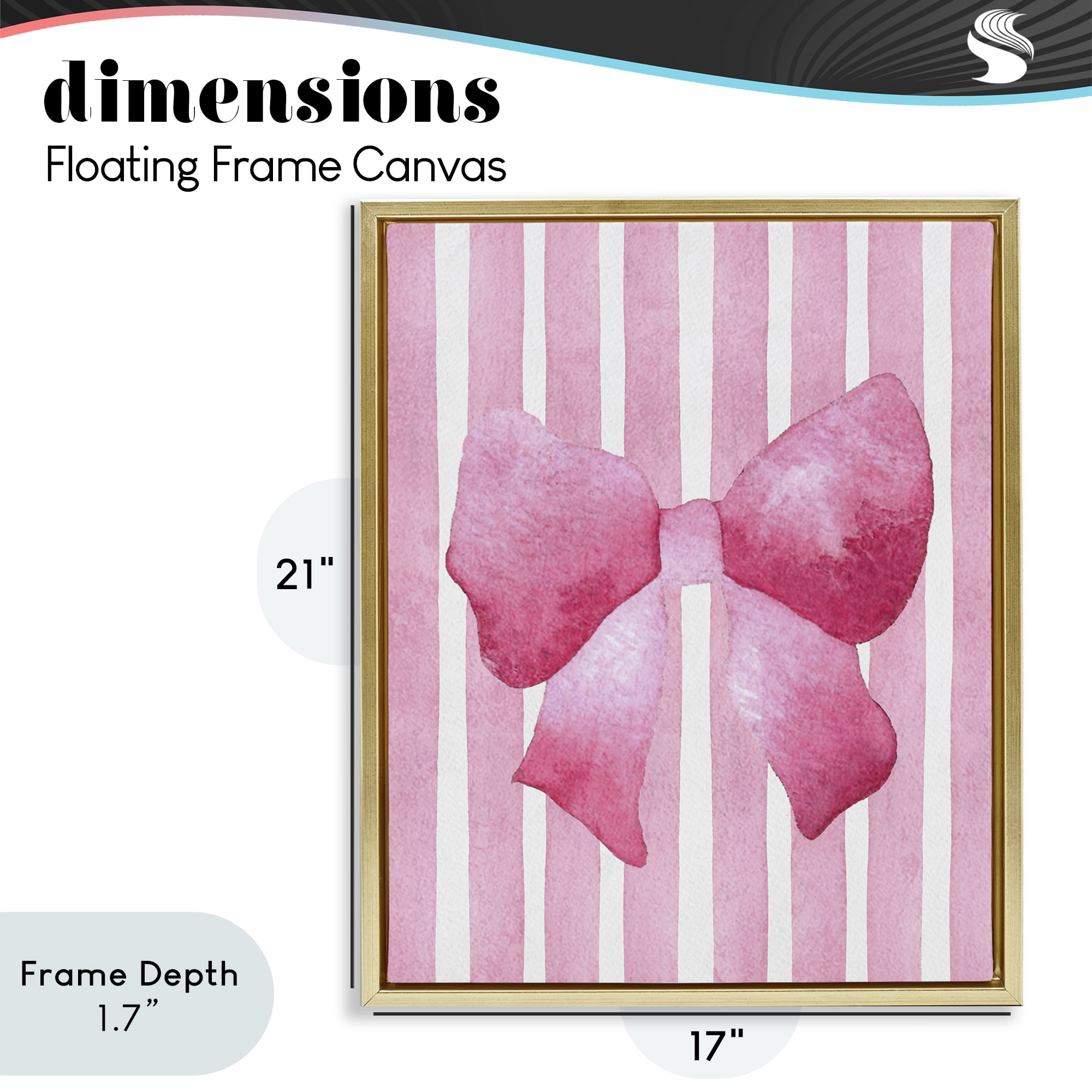 Stupell Industries Chic Bow on Pink Stripes Gold Framed Floater Canvas Wall Art, design by Camila Juncos