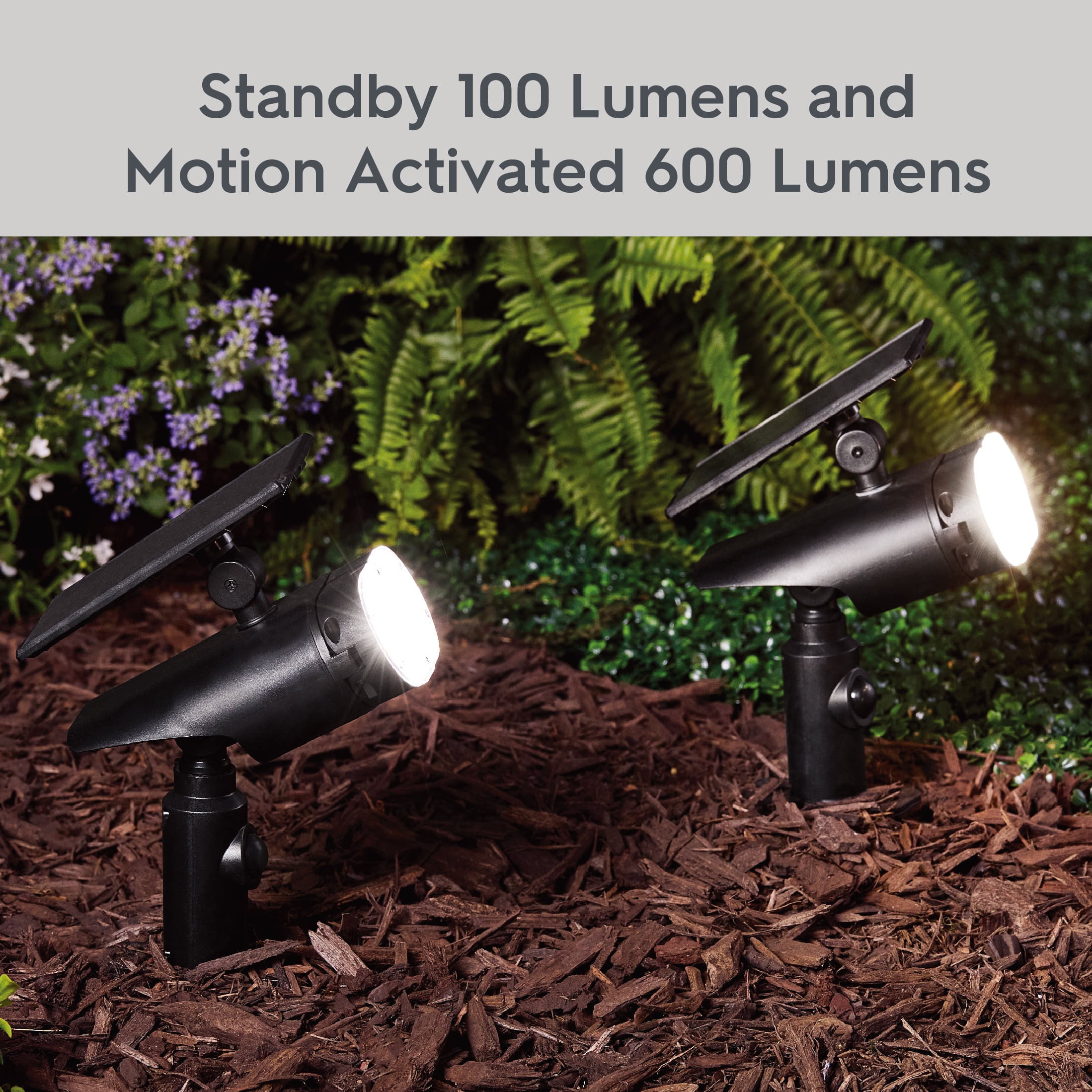 Better Homes & Gardens 2-Pack Solar Motion Sensor Adjustable LED Outdoor Spotlights, 600 Lumens