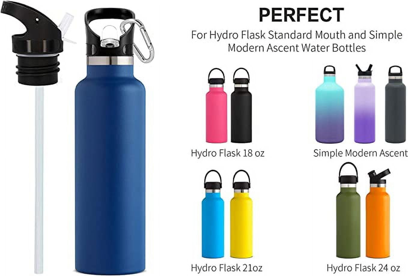 Straw Lid Replacement for Hydro Flask Standard Mouth & Simple Modern Ascent 12-64oz Bottles. New and Improved Design Sipping Cap with Straws, Brush