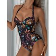 thumbnail image 2 of Ovticza Women Tummy Control One Piece Swimsuits Halter Push Up Bathing Suits Brown M, 2 of 9