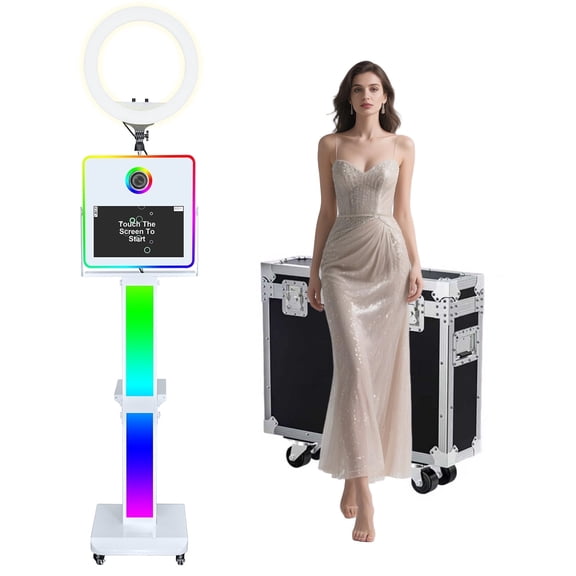 WideMeet Mirror Photobooth with 15.6" Touch Screen Selfie Machine with RGB Light for Celebration