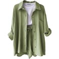 thumbnail image 1 of Women's Two-piece, Button-down Long-sleeved Shirt And Drawstring Shorts Suit, Pullover Suit, Holiday Suit-Youyoupin, 1 of 3