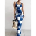 thumbnail image 6 of Women Summer Long Dress Casual Slip Sexy Slim Sleeveless Bodycon Maxi Dresses for Women Blue Plaid M, 6 of 7